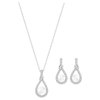 swarovski enlace set  white  rhodium plated