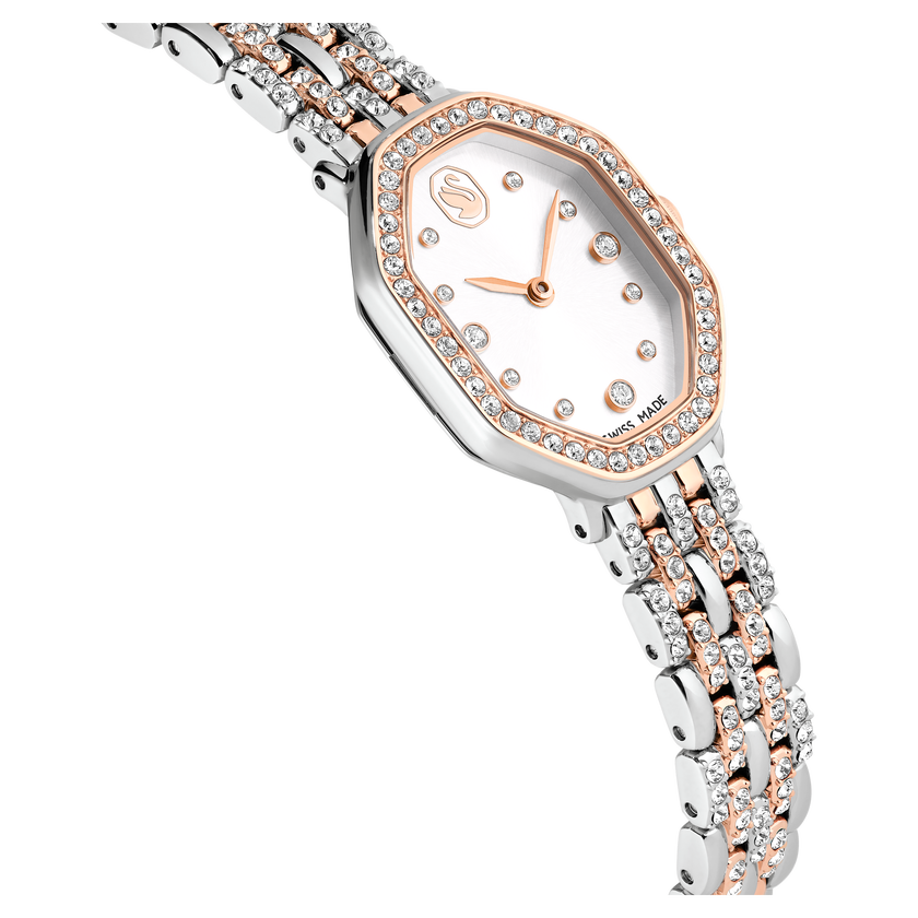 swarovski dextera octagon watch  swiss made  metal bracelet  silver tone  rose gold tone finish