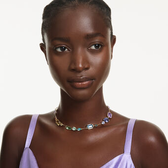 swarovski gema necklace  mixed cuts  multicolored  gold tone plated