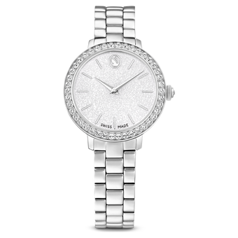 swarovski matrix 3 link watch  swiss made  metal bracelet  silver tone  stainless steel