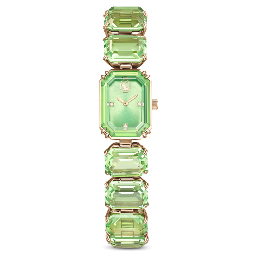 swarovski watch  octagon cut bracelet  green  champagne gold tone finish