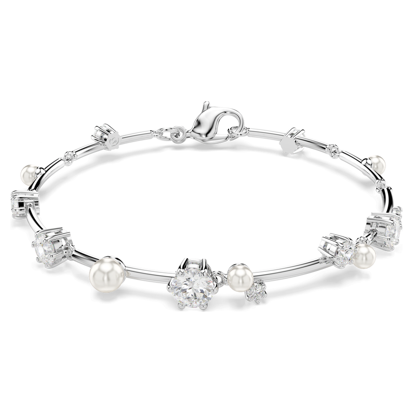 swarovski constella tennis bracelet  crystal pearl  round cuts  white  rhodium plated