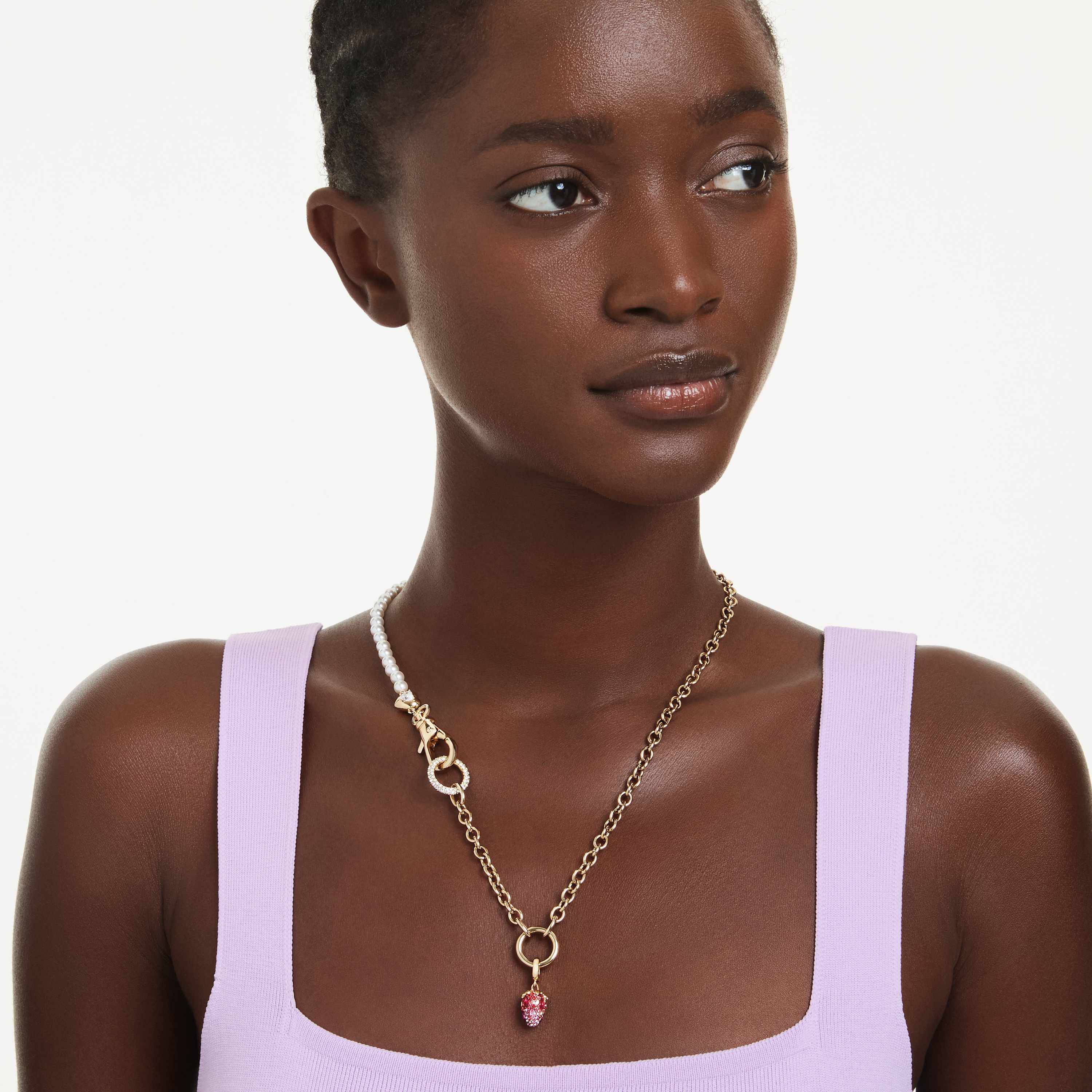 swarovski idyllia charm  mixed cuts  strawberry  red  gold tone plated