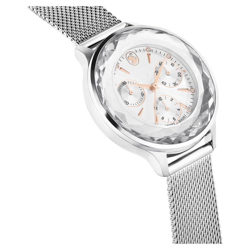 swarovski nova chrono watch  swiss made  metal bracelet  silver tone  stainless steel