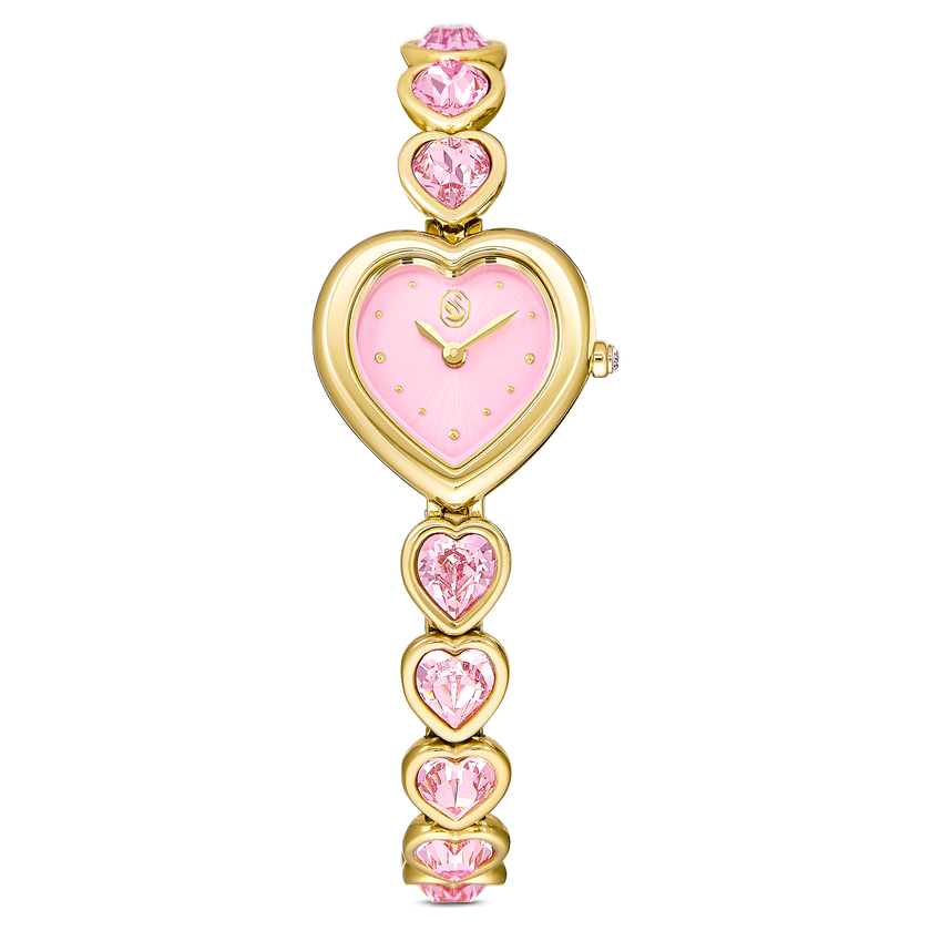 swarovski idyllia heart watch  crystal bracelet  pink  gold tone finish