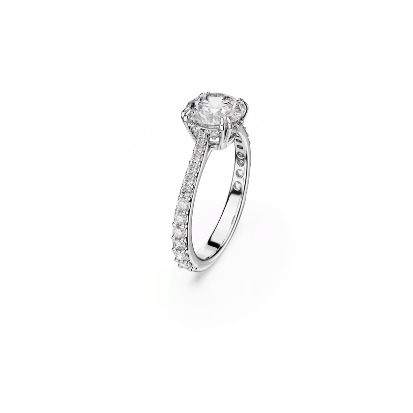 swarovski stilla cocktail ring  round cut  pav   white  silver tone finish