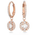 swarovski sparkling dance drop earrings  round cut  white  rose gold tone plated