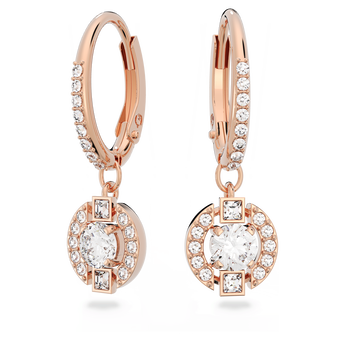 swarovski una drop earrings  round cut  pav   white  18k rose gold finish