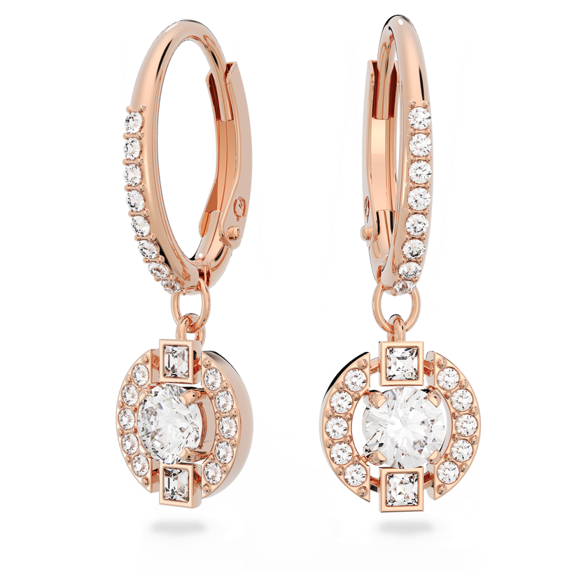 swarovski sparkling dance drop earrings  round cut  white  rose gold tone plated