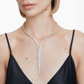 swarovski matrix y necklace  round cut  white  rhodium plated