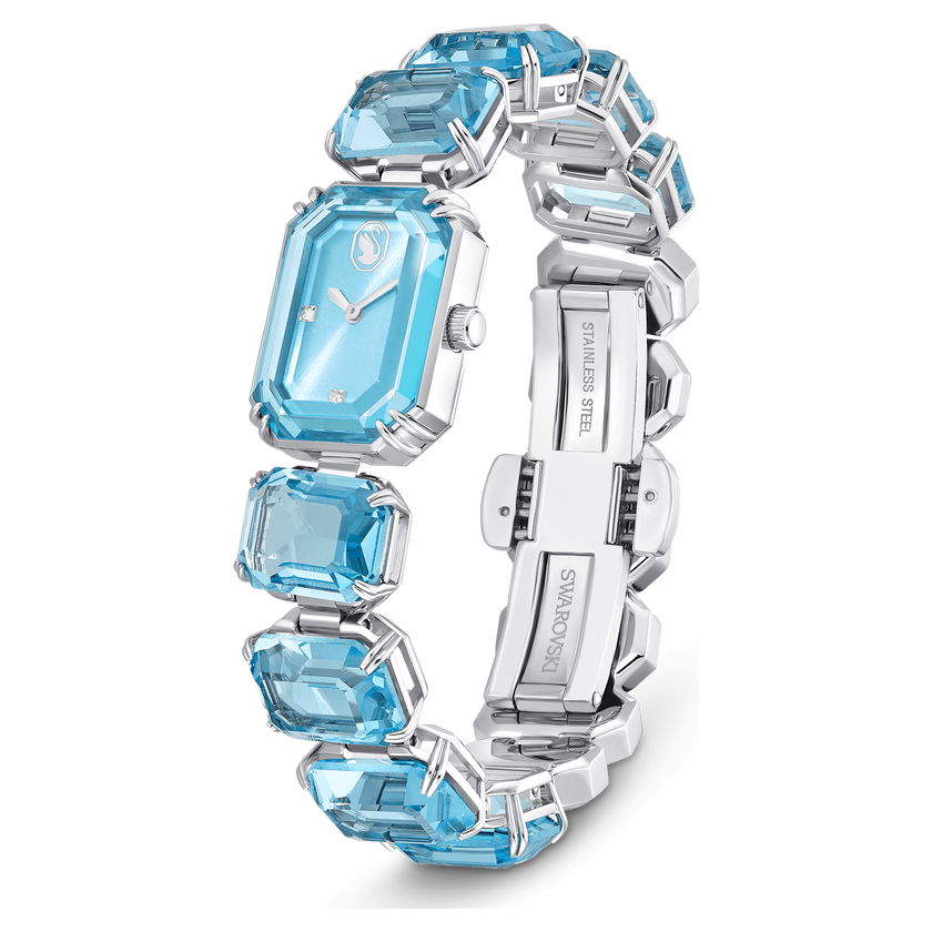swarovski watch  octagon cut bracelet  blue  stainless steel