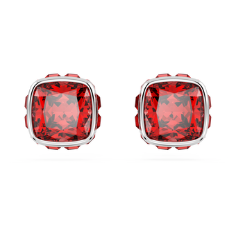 swarovski birthstone stud earrings  square cut  july  red  rhodium plated