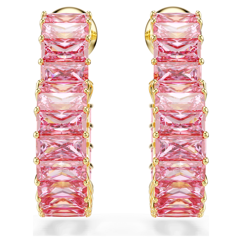 swarovski matrix hoop earrings  baguette cut  heart  small  pink  gold tone plated