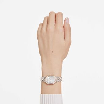 swarovski dextera octagon watch  swiss made  metal bracelet  silver tone  rose gold tone finish