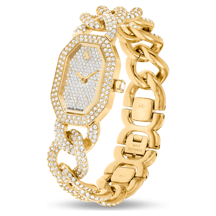 swarovski dextera chain watch  swiss made  crystal bracelet  gold tone  gold tone finish