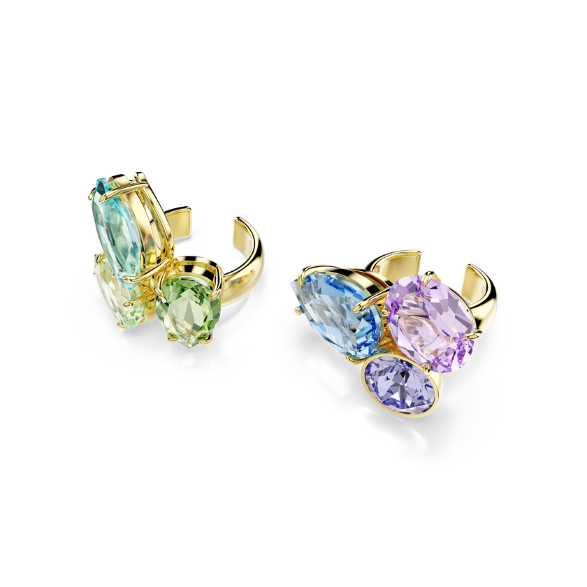 swarovski gema ear cuffs  asymmetrical design  mixed cuts  multicolored  gold tone plated
