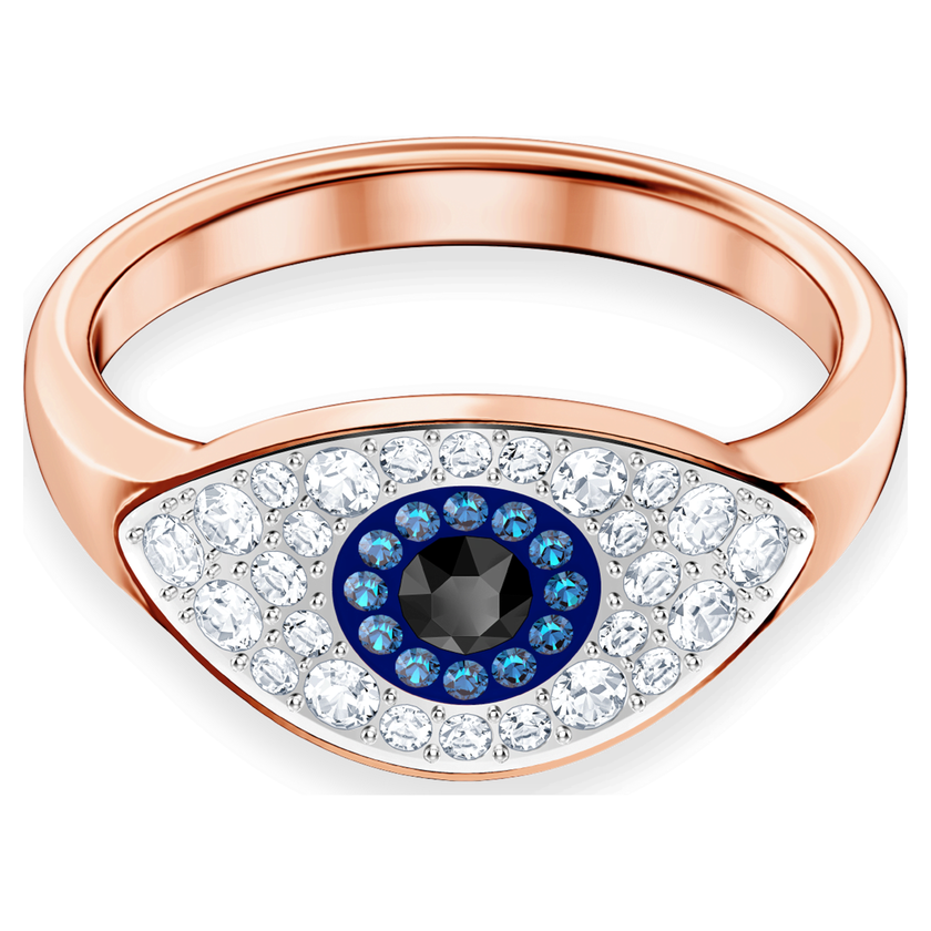swarovski duo evil eye ring  multi colored  rose gold plating