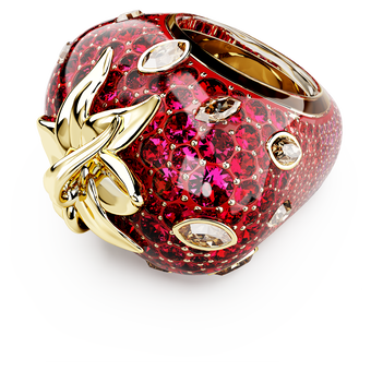 swarovski idyllia motif ring  mixed cuts  strawberry  red  gold tone plated