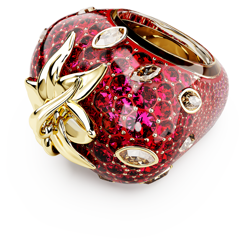 swarovski idyllia motif ring  mixed cuts  strawberry  red  gold tone plated