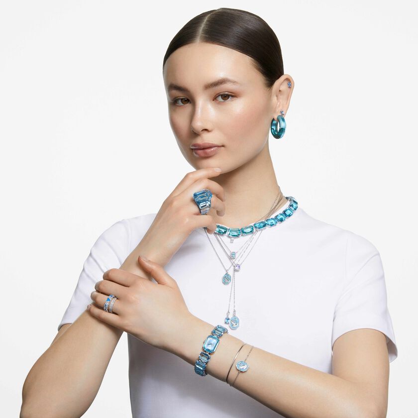 swarovski watch  octagon cut bracelet  blue  stainless steel