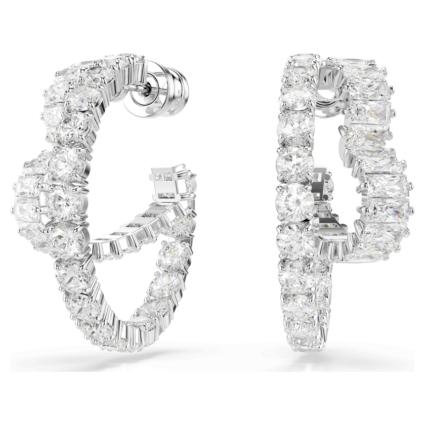 swarovski matrix hoop earrings  mixed cuts  heart  white  rhodium plated