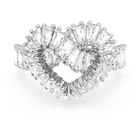Matrix cocktail ring, Mixed cuts, Heart, White, Rhodium plated