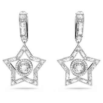 swarovski stella hoop earrings  white  rhodium plated