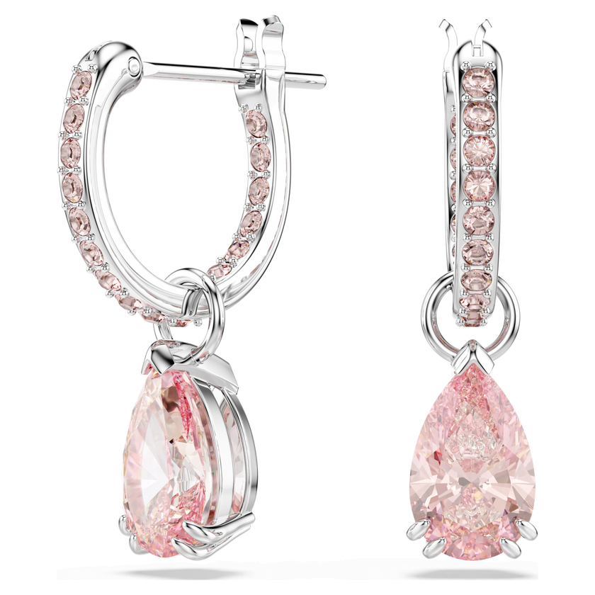 swarovski attract drop earrings  pear cut  pink  rhodium plated