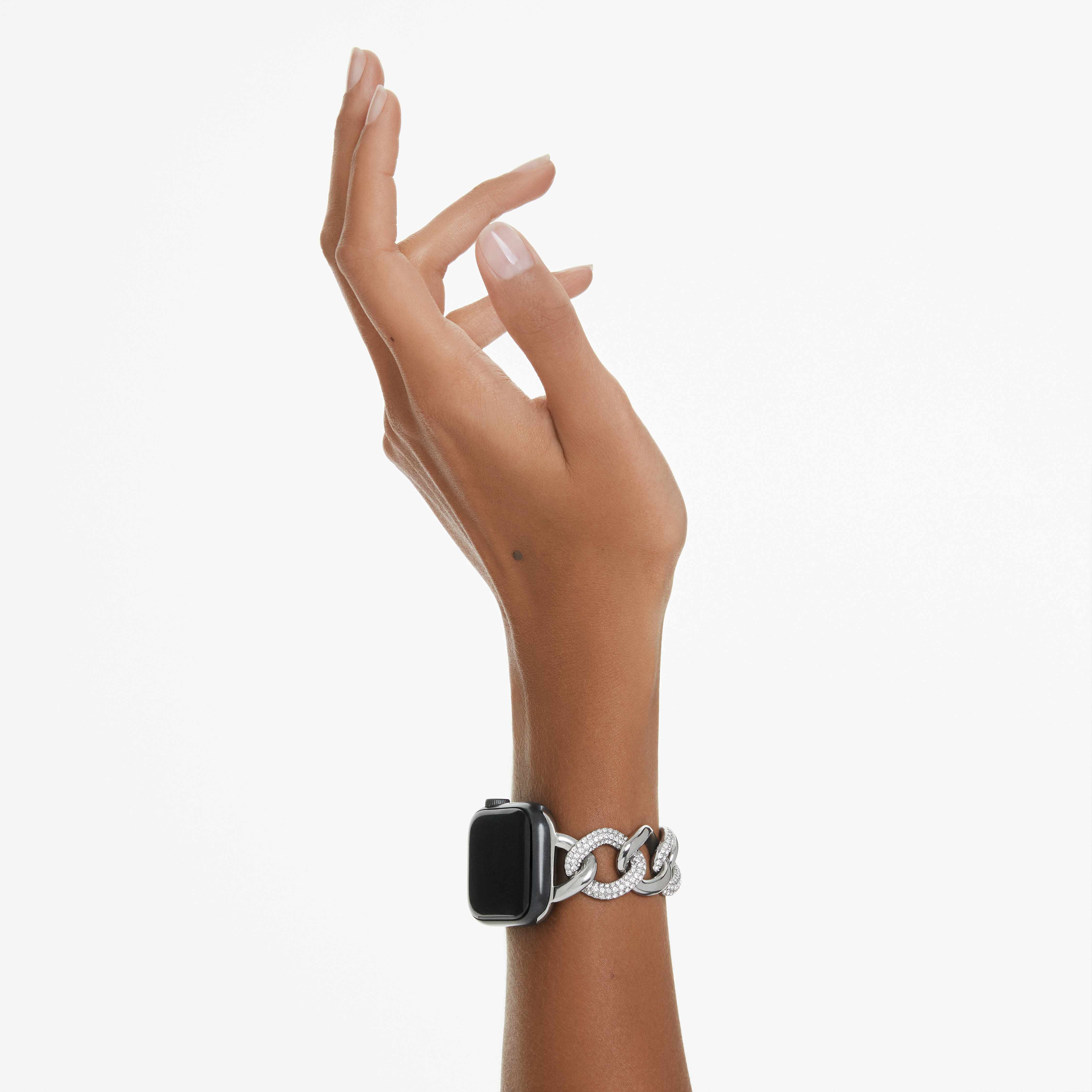 swarovski chain strap  for apple watch  40mm   41mm  silver tone  stainless steel