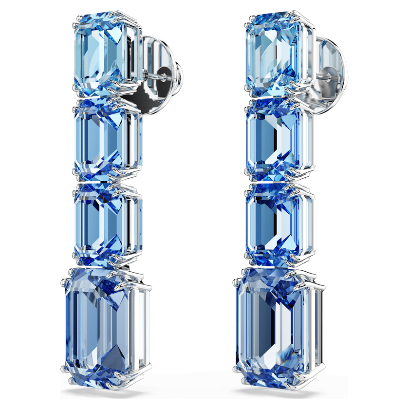 swarovski millenia drop earrings  octagon cut  color gradient  blue  rhodium plated
