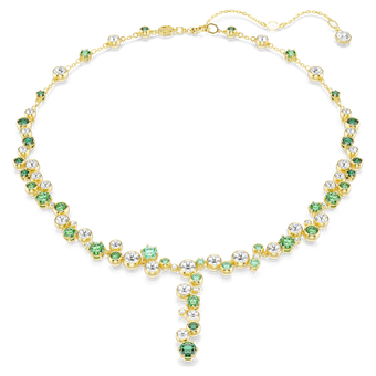swarovski constella y necklace  mixed cuts  green  gold tone plated
