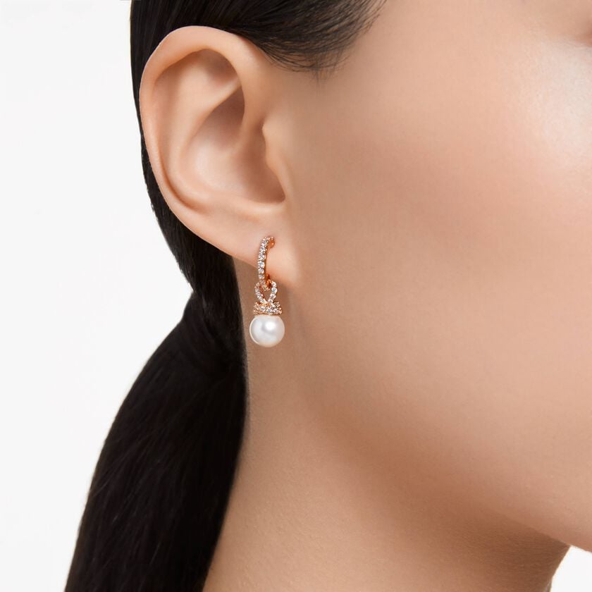swarovski originally drop earrings  white  rose gold tone plated