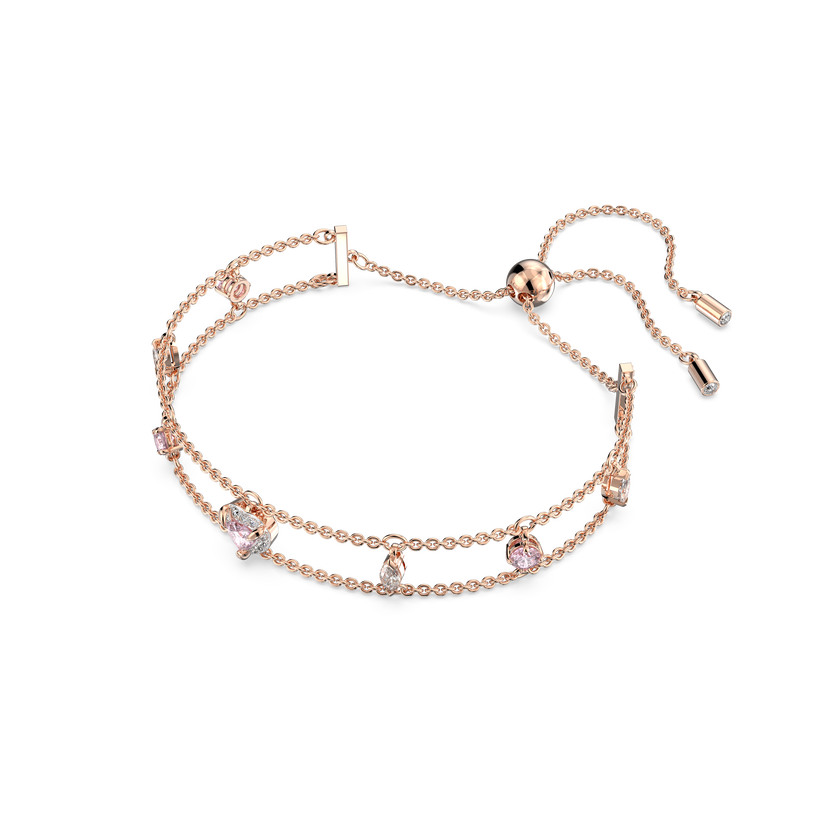 swarovski one bracelet  mixed cuts  heart  pink  rose gold tone plated