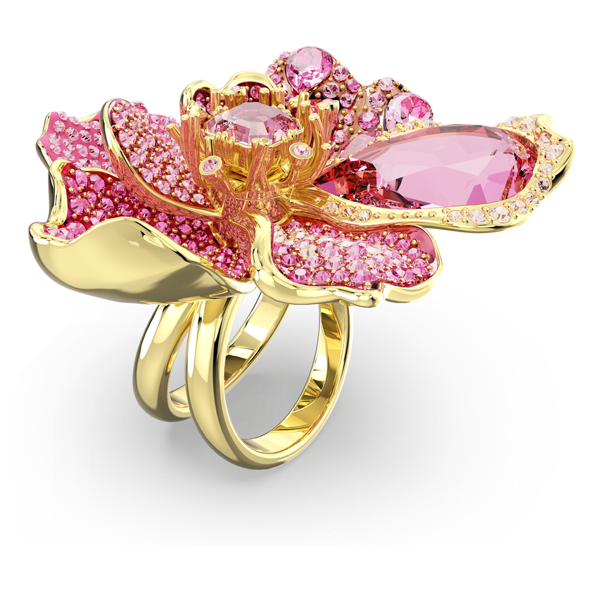 swarovski idyllia cocktail ring  pav   flower  pink  gold tone plated