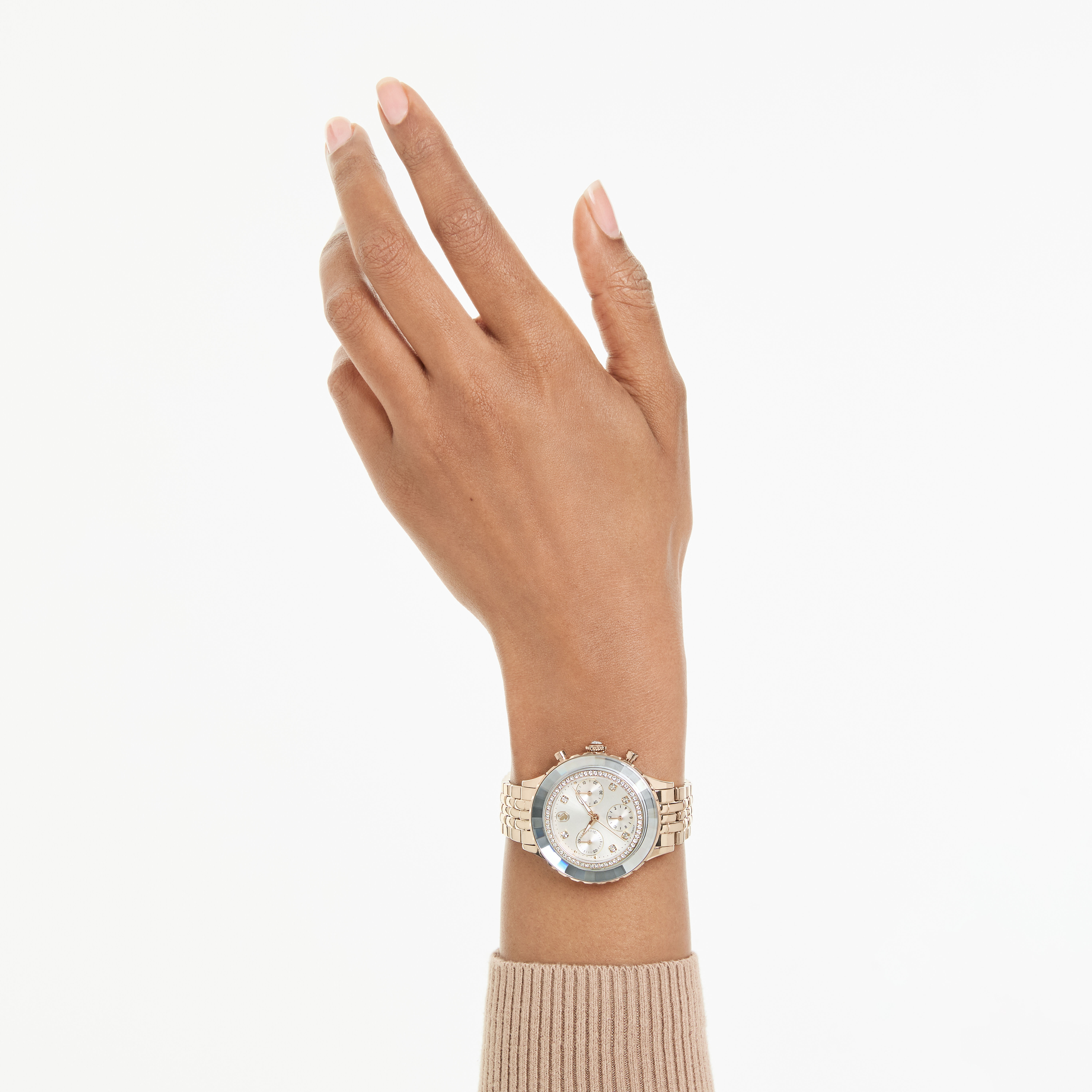 swarovski octea chrono watch  swiss made  metal bracelet  gold tone  champagne gold tone finish