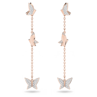 swarovski lilia drop earrings  butterfly  long  white  rose gold tone plated