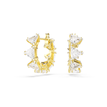 swarovski matrix hoop earrings  triangle cut  triangle  mini  white  18k gold finish