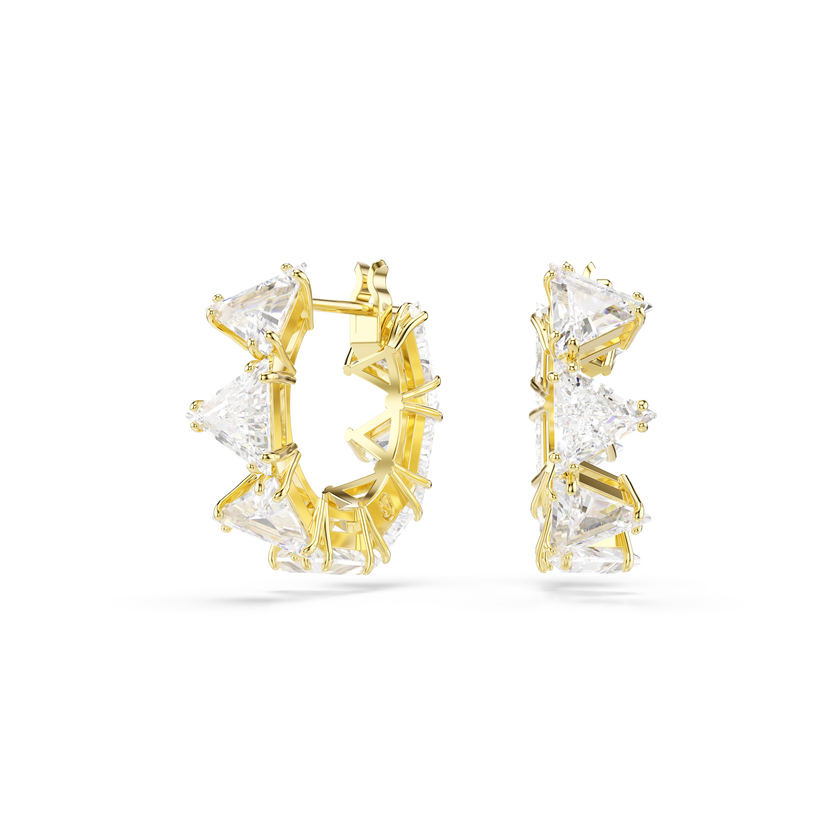 swarovski matrix hoop earrings  triangle cut  triangle  mini  white  gold tone plated