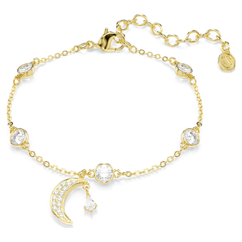 swarovski symbolica bracelet  round cut  moon  white  18k gold finish