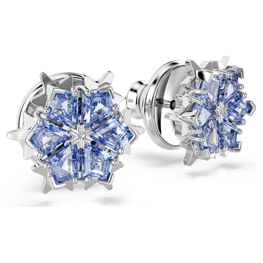 swarovski magic stud earrings  snowflake  blue  rhodium plated
