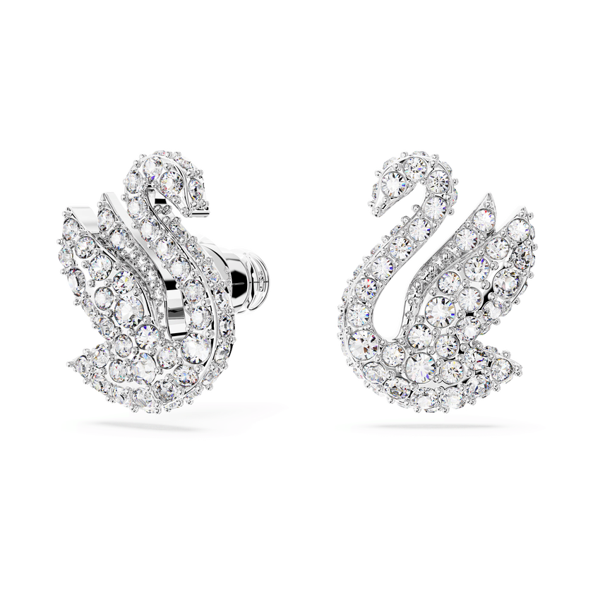 swarovski swan stud earrings  swan  white  rhodium plated