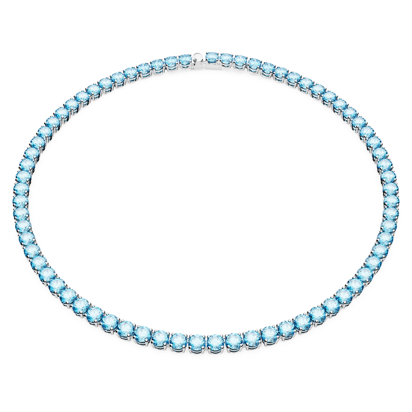 swarovski matrix tennis necklace  round cut  blue  rhodium plated