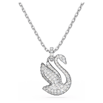 swarovski swan pendant  swan  medium  white  rhodium plated