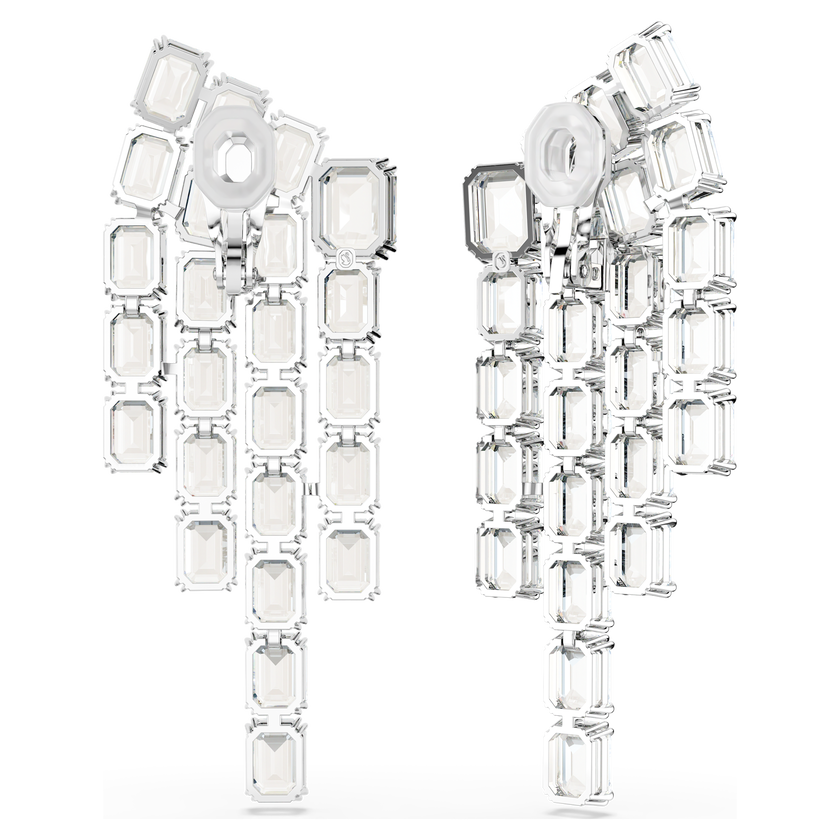 swarovski millenia clip earrings  octagon cut  chandelier  white  rhodium plated