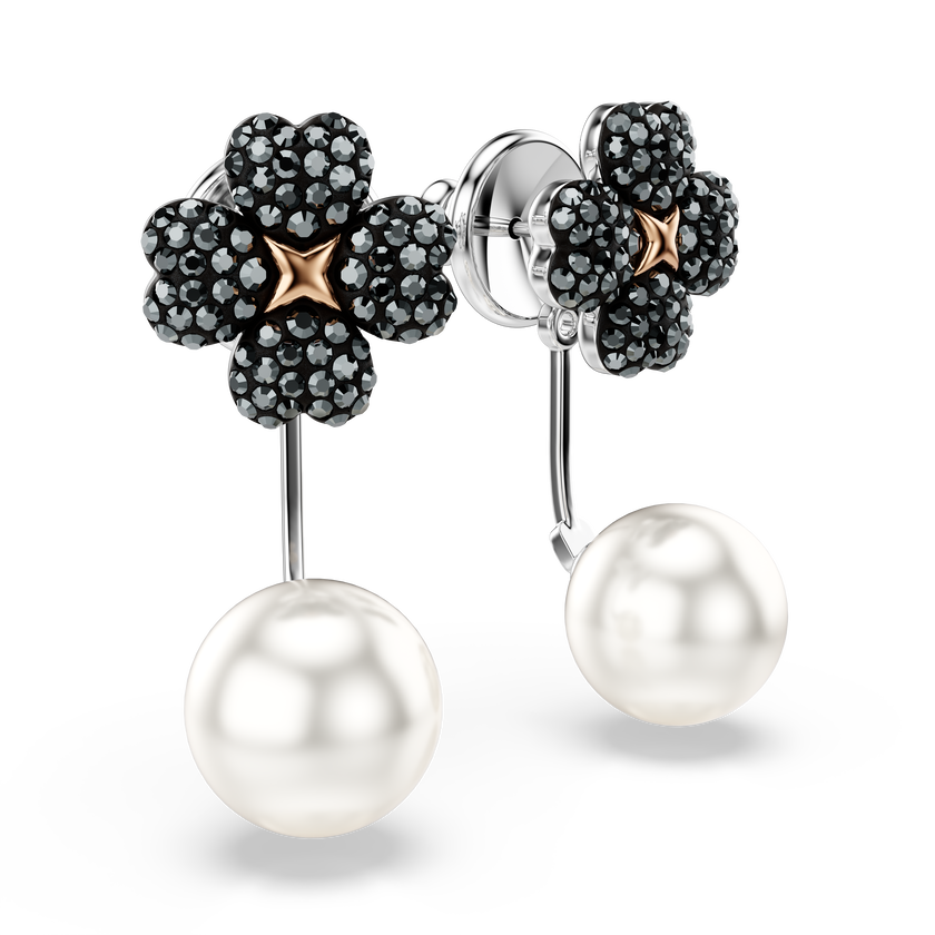 swarovski latisha earrings  pav   clover  black  mixed metal finish