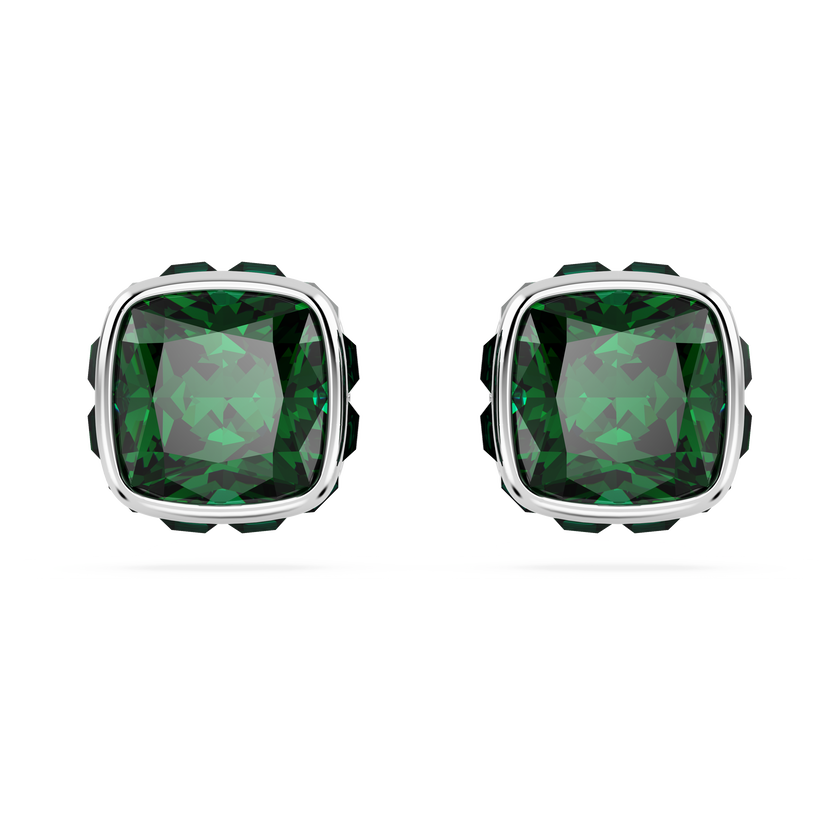 swarovski birthstone stud earrings  square cut  may  green  rhodium plated