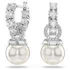 swarovski matrix drop earrings crystal pearl round cut white rhodium plated