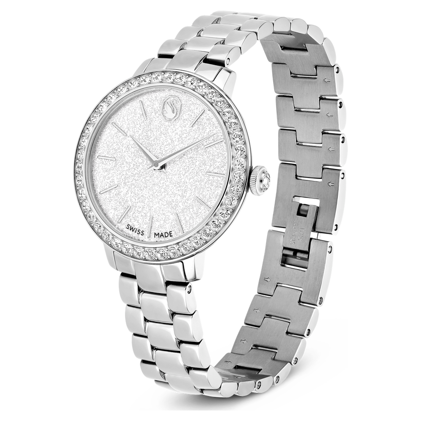 swarovski matrix 3 link watch  swiss made  metal bracelet  silver tone  stainless steel