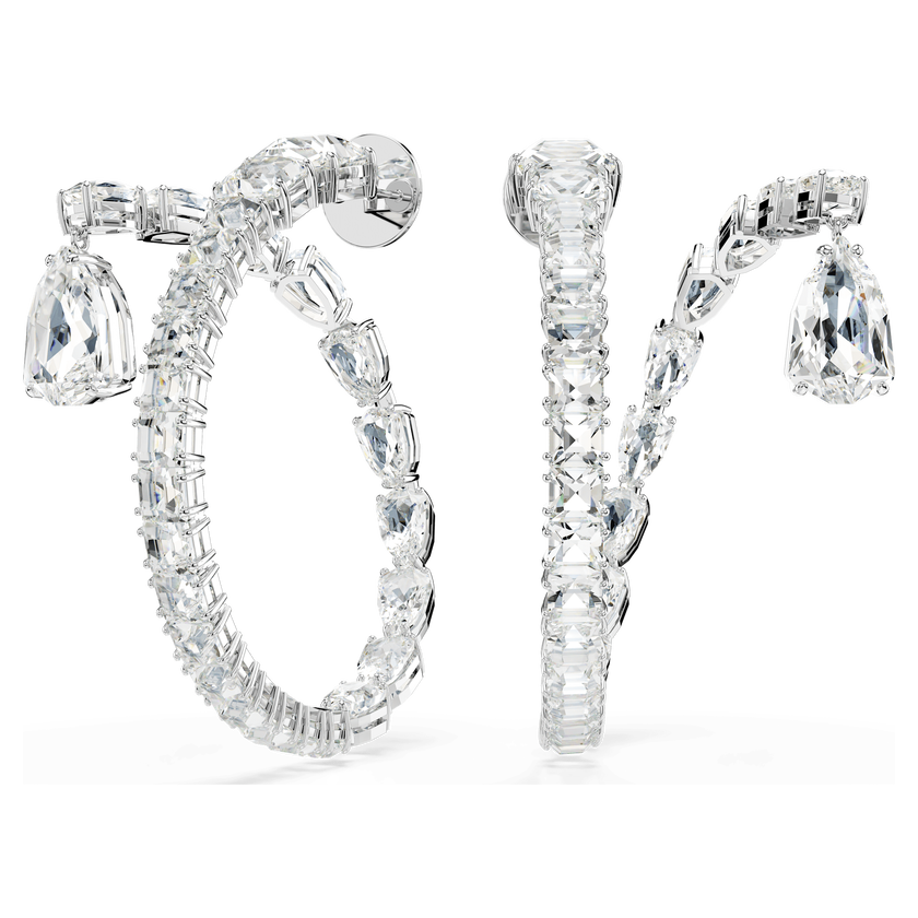 swarovski matrix hoop earrings  mixed cuts  white  rhodium plated