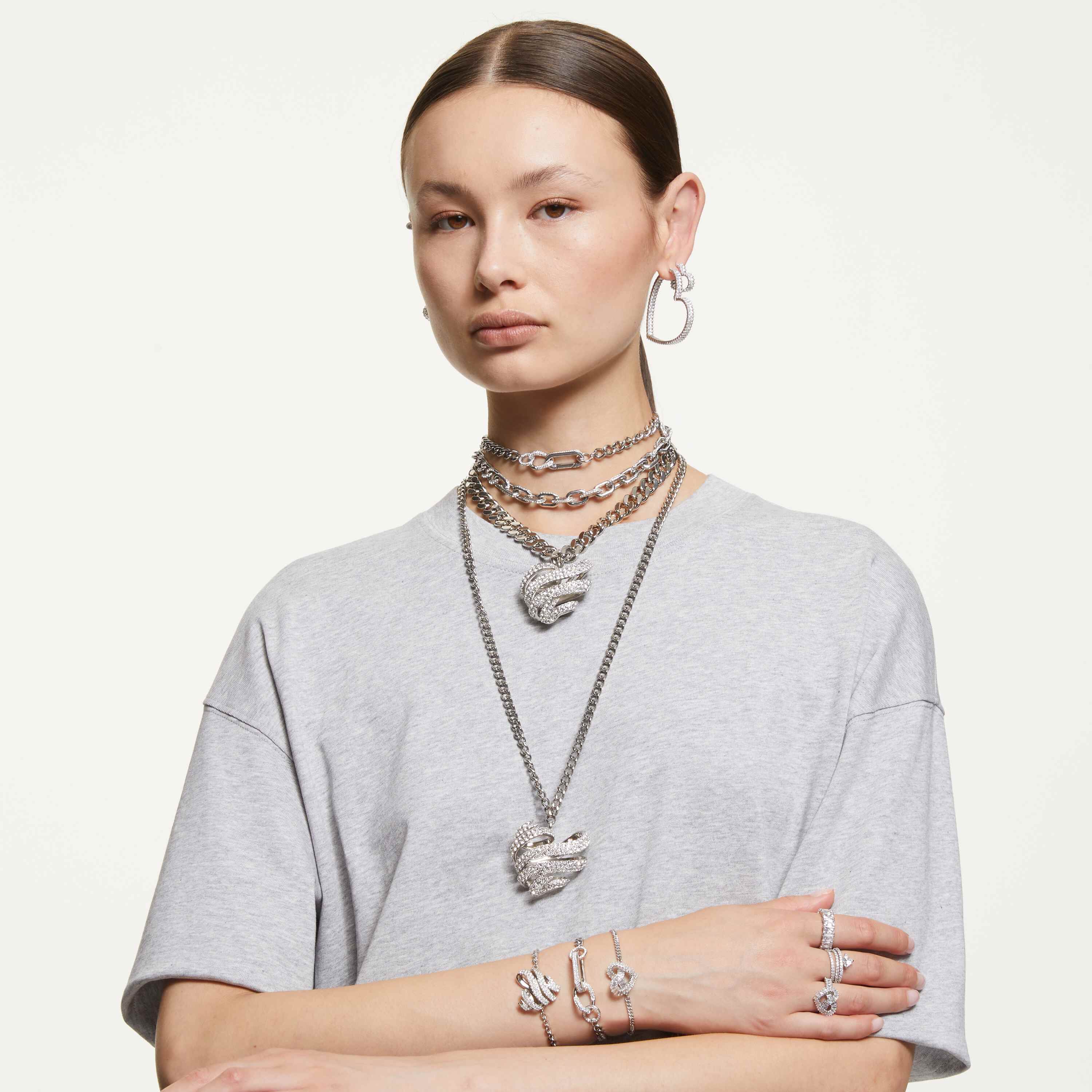 swarovski matrix cocktail ring  mixed cuts  heart  white  rhodium plated